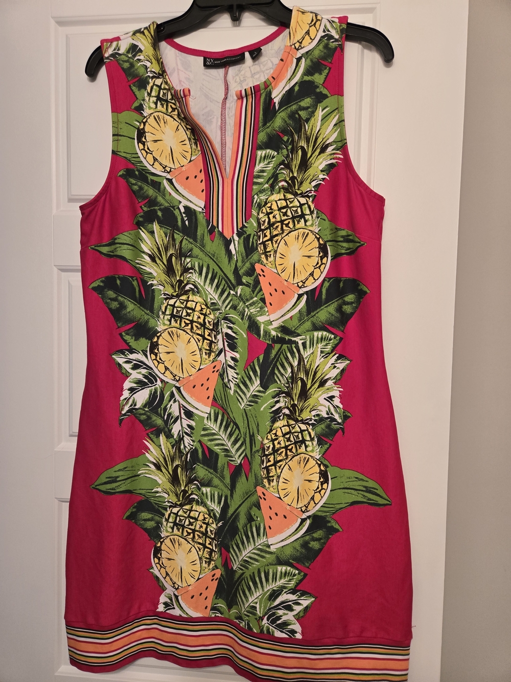 New York & Company Pink Tropical Pineapple Print Mini Dress Size L